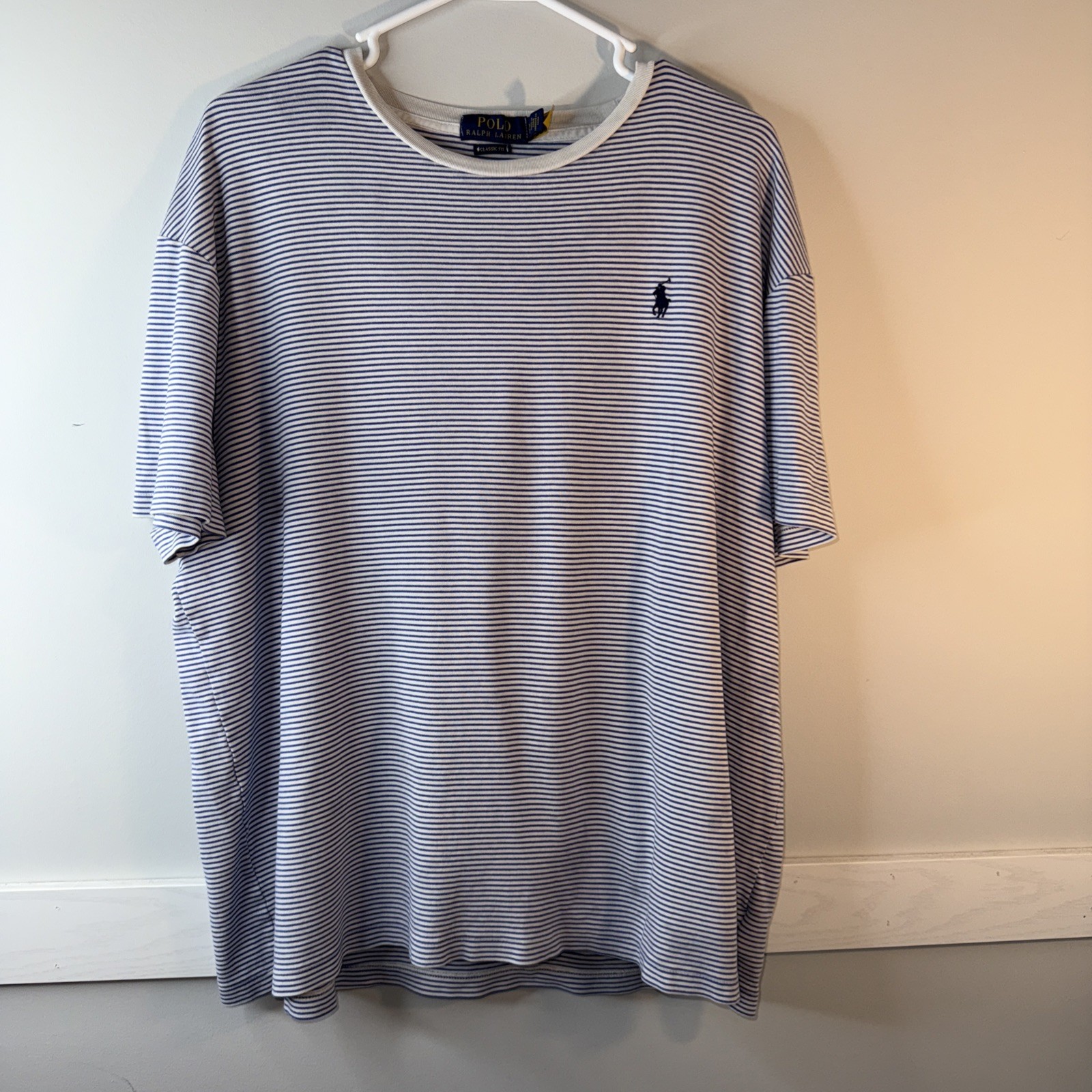 PONY Polo Ralph Lauren uomo taglia XL maglietta a righe barca blu navy logo nautico