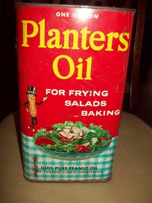 50's Vintage Planters Peanut Oil Tin- Mr Peanut on  1 gal empty can in good cond