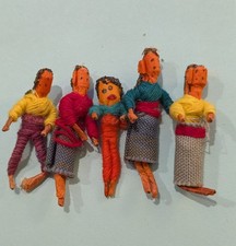 5 Vintage Handmade 1.5" GUATEMALAN "WORRY DOLLS" w/Pouch Imperfectly PERFECT