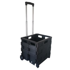 Foldable Rolling Crate Trolley - Heavy-Duty 77LB Plastic Cart with Square Han...