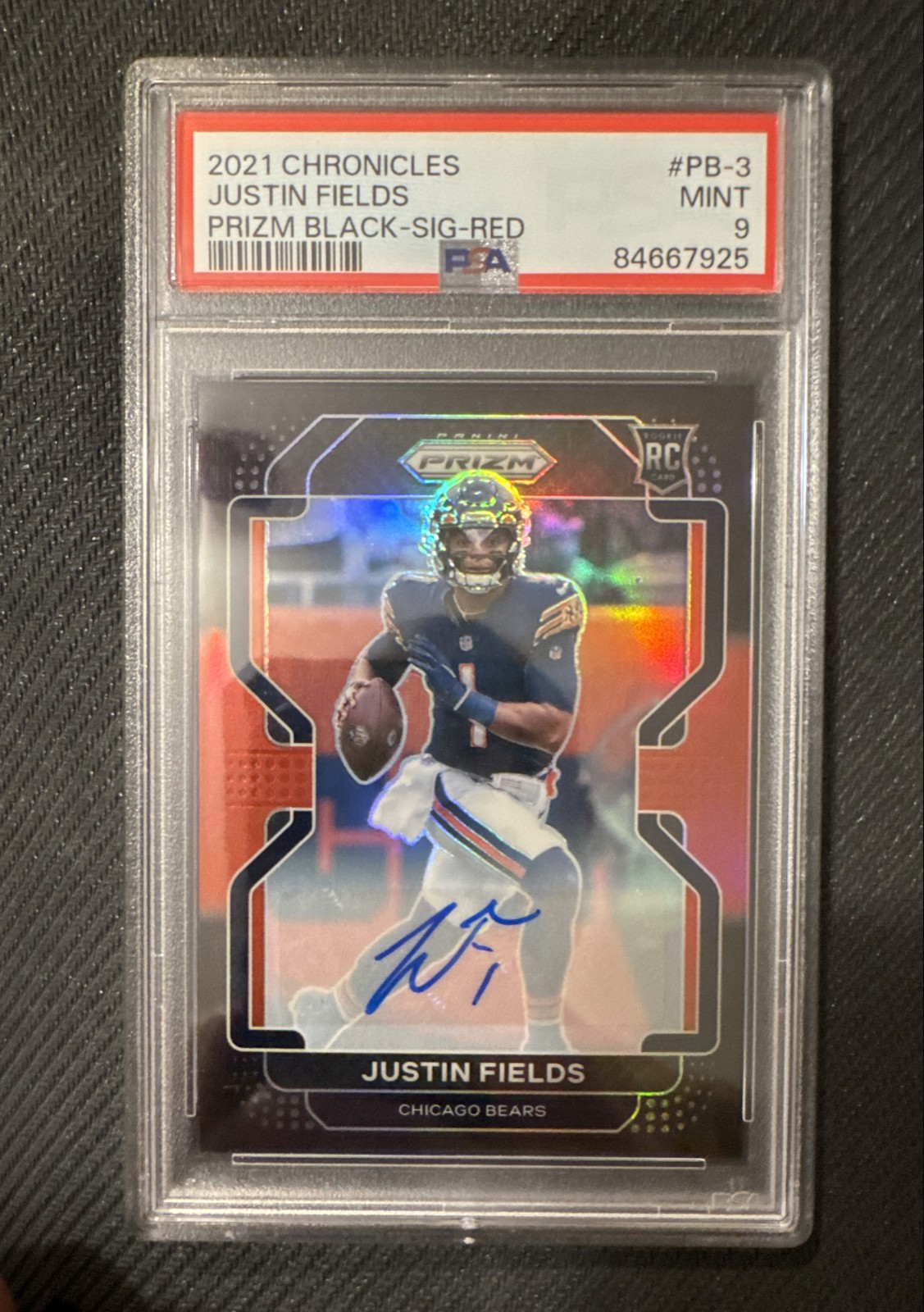 2021 Panini Chronicles - Prizm Black Justin Fields #PB-3 Red Prizm Auto /99 RC