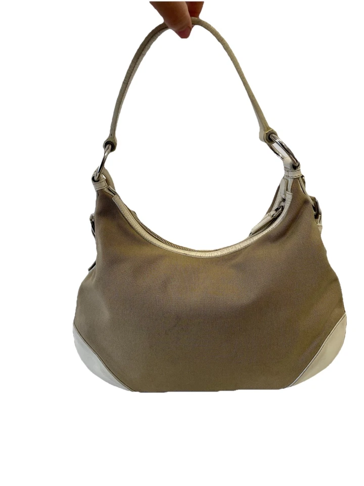 AS# Prada Beige Canvas and Leather Logo Jacquard Shoulder Bag Made in Italy - Image 3 of 4