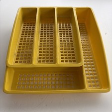 Vintage Deka Plastics No. 197 195 2 Piece Stacking Cutlery Utensil Tray Yellow