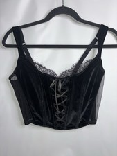 Victoria  s Secret Corset L Lace Up Bustier Dream Angels Velvet Black Renaissance
