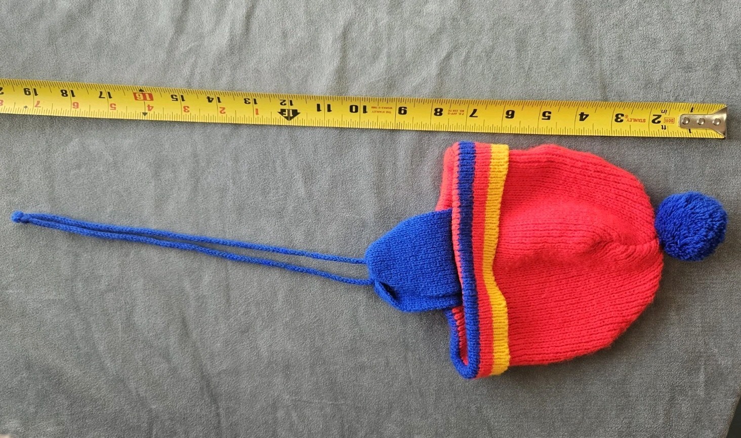 True Vintage 1970s Primary Color Block Baby Toddler Ear Flap Pom Pom Winter Hat image 9