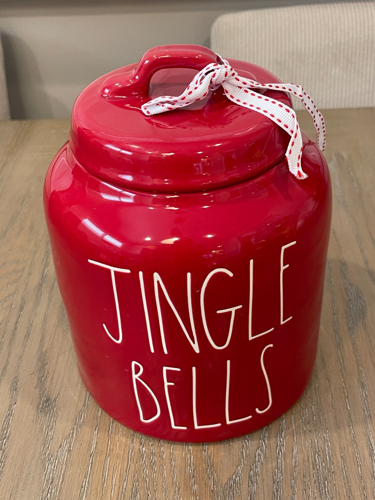 NEW Rae Dunn "JINGLE BELLS" Red Chubby Canister