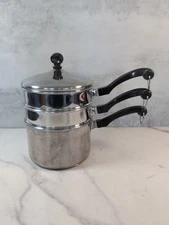 Vintage Farberware 2 Quart Double Boiler Pot, Steamer Insert, Saucepan & Lid USA