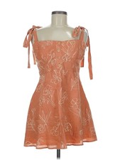 Capulet Women's Sundress M Orange Mini Linen Boned Floral Tie Shoulder Lined Zip