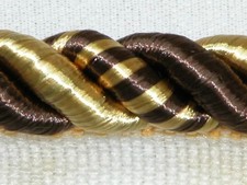3/8" Twisted Lip Cord Trim Dark Brown Gold Per 5 Yards