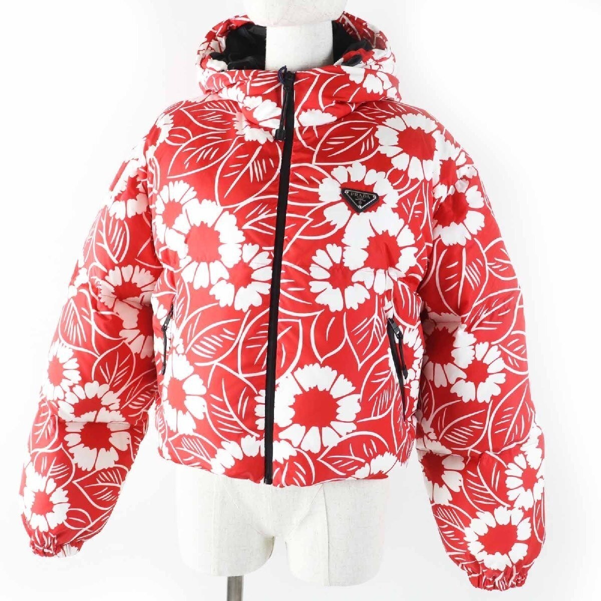 PRADA 21AW Floral Print Triangle Logo/Plate Hooded Down PRADA 21AW Floral Print Triangle Logo/Plate Hooded Down