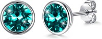 Silber Ohrstecker Damen, 8Mm, Kristalle Bunt, Schmuck Ohrringe Geschenkbox