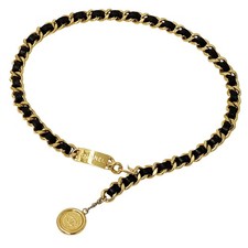 CHANEL Cambon Belt, GP Leather Chain Belt, Gold/Black, Logo Plate,