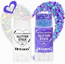 Glitter Stick 2 Pack, White  Purple Face Body Glitter Stick for Hair