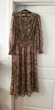 Vince Camuto Women's Beige Paisley V-Neck Puff Long Sleeve Ruffle Midi XL