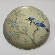 Blue Bird In Tree Glass Paperweight Done 7.5cm Base (chip Under)