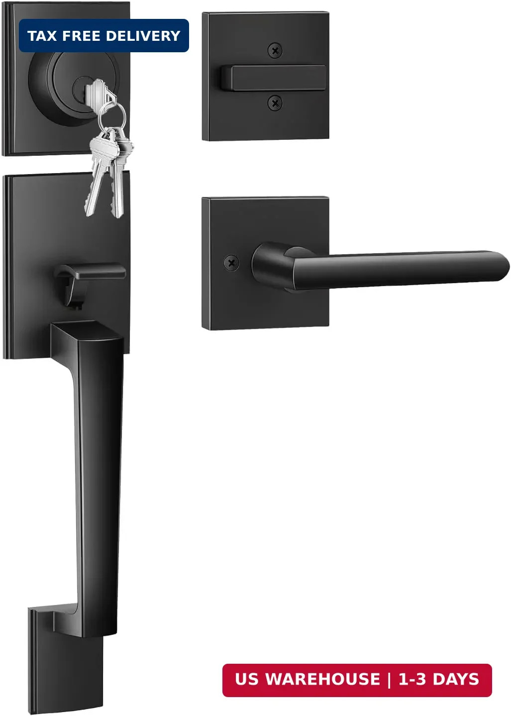 Front Door Lock Set, Heavy Duty Upgraded Front Door Handle Black ...