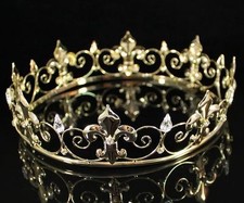 FULL KING'S CROWN AUSTRIAN RHINESTONE CRYSTAL PAGEANT FLEUR-DE-LIS T1298 GOLD