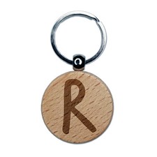 Letter R Uppercase Felt Marker Font Engraved Wood Round Keychain Tag Charm