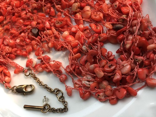 Vintage Signed Kenneth Cole Natural Coral Bead Multi Strand Necklace 35" - Picture 6 of 11