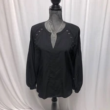 Collective Concepts Top Womens Size Medium Black Grommets Cold Shoulder Peasant