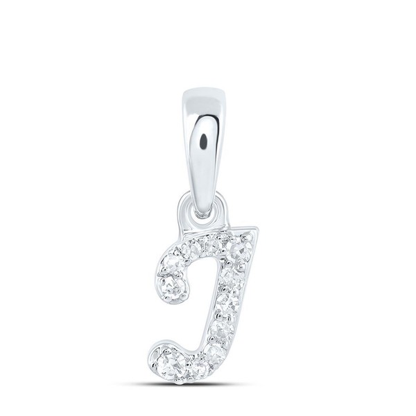 10K WeißGold Echte Diamant Damen Blockschrift Initial J Mini AnhäNger 1/20 CT-image