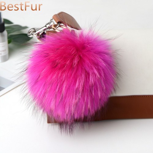 15cm / 6 "Grande Real Raccoon Piel Pom Pom Ball llavero Bolsa Charm Teléfono Colgante Regalo - Imagen 27 de 27