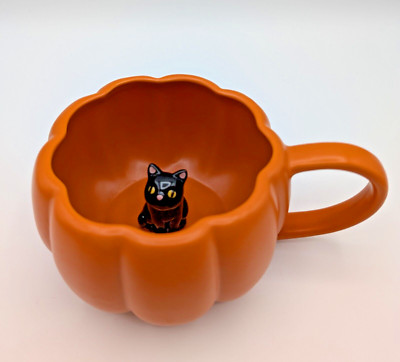 Celebrate Together Halloween Peek-A-Boo Black Cat In Pumpkin Coffee Mug 18 Oz.