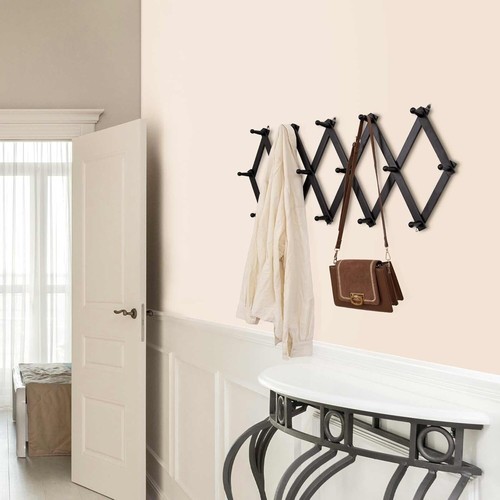 Accordion Wall Hanger with 16 Hooks, Wooden Wall Expandable Coat Rack for Coat H - Picture 7 of 24