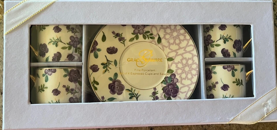 Grace Teaware 紫色三色金色。 4套浓缩咖啡杯和茶碟。 — 第 4/4 张图片