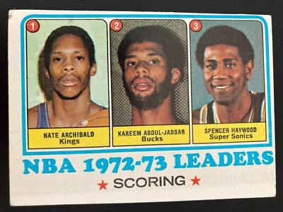 1973-74 Topps 153 League Leaders Nate Archibald, Haywood, Kareem Abdul-Jabbar 