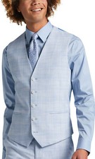 Egara Men's Skinny Fit Stretch Suit Vest Size XXL NWT Light Blue Plaid 2XL Lined