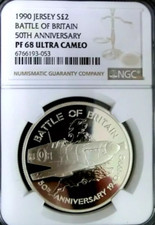 NGC PF68 Jersey 1990 Battle Of Britain WWII 50th Anniv. Silver £2 Super Proof