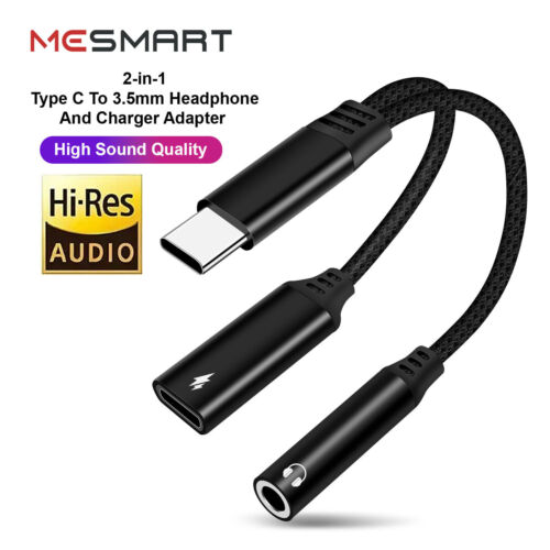 2 in 1 USB Type C To 3.5mm Aux Audio Jack Adapter Headphone Dongle Charger Cable