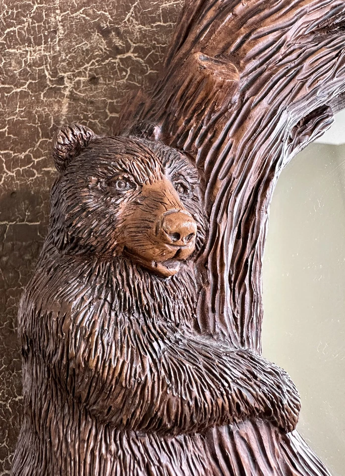 Rustic Wall Mirror With Bears Bees Log Cabin Mirror Resin Wood Looking - Image 2 of 4