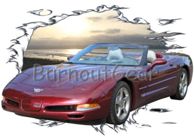 2002 Red Chevy Corvette b Custom Hot Rod Sun Set T-Shirt 02 Muscle Car Tees