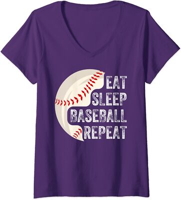 Eat Sleep Baseball Repeat Baseball Player Baseball Ladies' V-Neck Tshirt