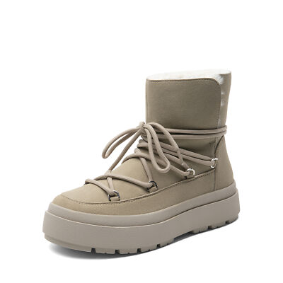Women Platform Snow Boots with Lace-Up Slip-Resistant Cozy Fur Lined Winter Boot
