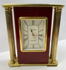 Working VTG Brass And Mahogany Seth Thomas Westminster Chime Alarm Mantle Clock