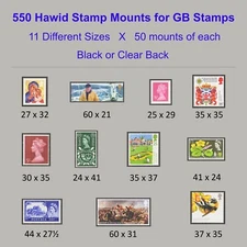 Hawid Stamp Mounts  11 Different Packs of 50 = 550 mounts - SAVE 35%