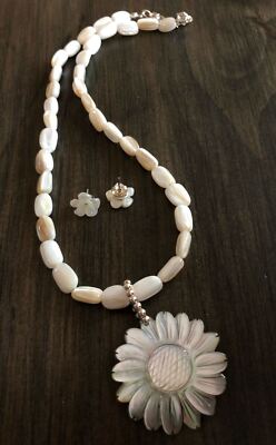 JAY KING Abalone Flower Pendant & Necklace & Earrings, Sterling Silver