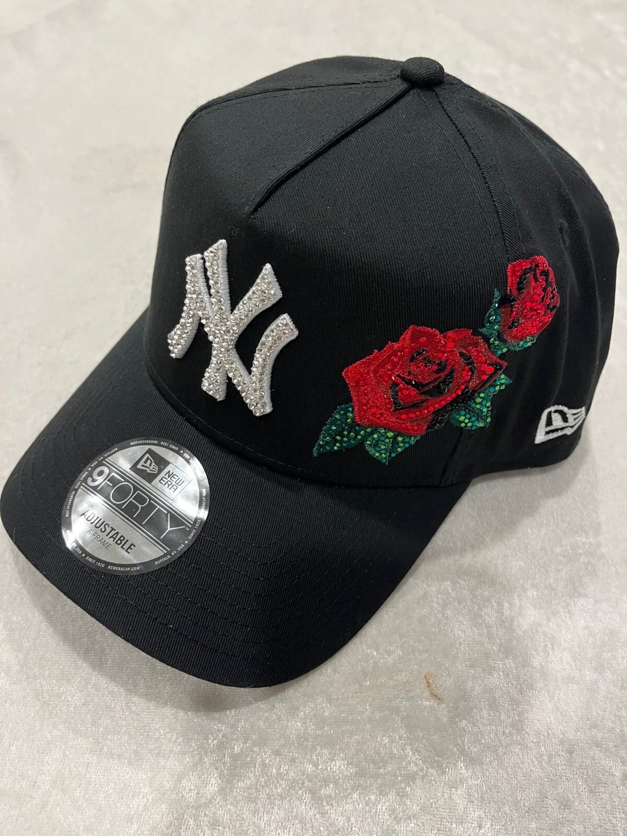 ロエン ハット スワロフスキー KAWANO Roen NY YANKEES Black Bling Red Rose Hat Hand Jeweled with Swarovski