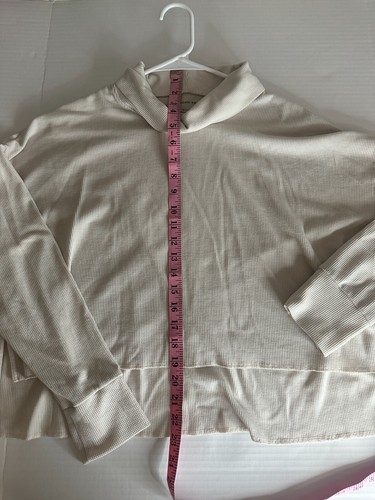 Camicia American Eagle donna media oversize crop waffle maglia collo cappuccio avorio - Foto 6 di 9
