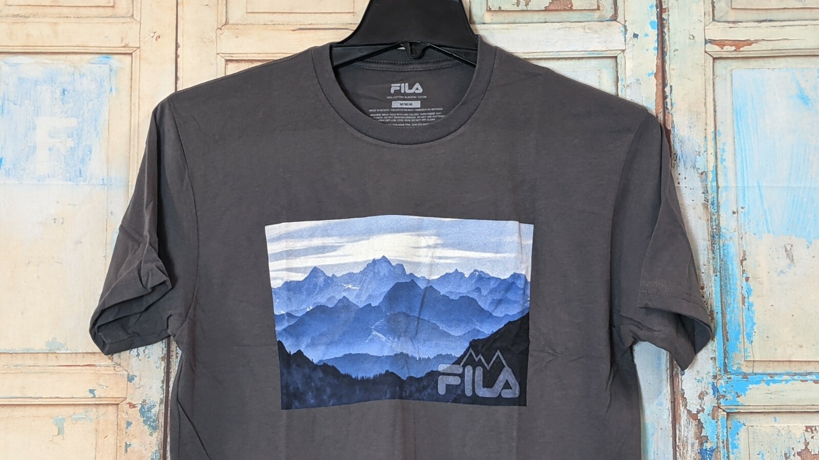 T shirt Fila uomo grigia media manica corta girocollo grafica montagna vista