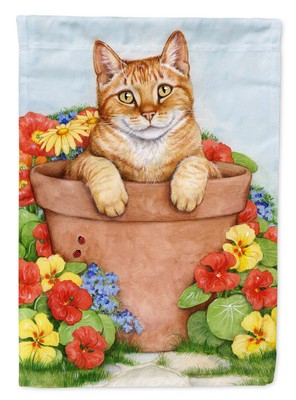 Ginger Cat In Pot by Debbie Cook Flag Garden Size CDCO0395GF-S