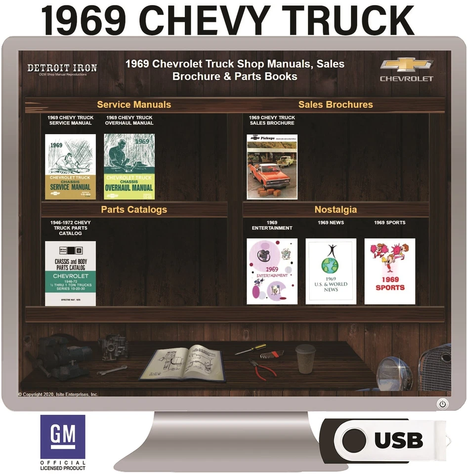 Chevrolet Truck 1969 manuales de taller, folleto de ventas y libros de piezas en USB Foto 2 de 2