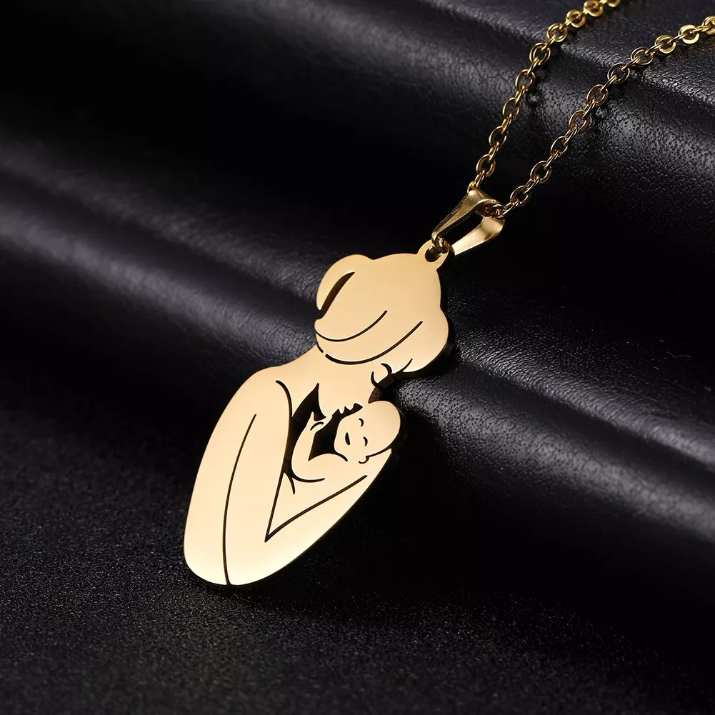 Women s Necklace Pendant Baby Mother Child Gold Christening Love