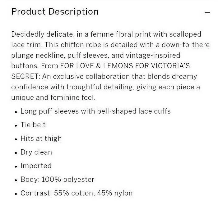 FOR LOVE & LEMONS XL Roupão Floral Branco Melrose -Victoria's Secret Novo com etiquetas Novo na embalagem - Imagem 4 de 4