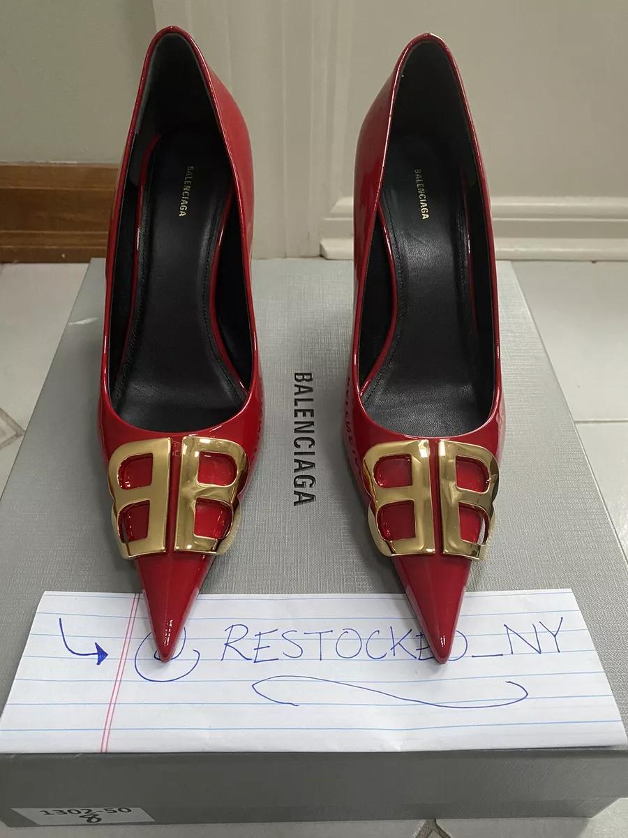 BALENCIAGA BB D'Orsay Red Patent Leather Pumps size 38