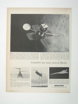 Boeing 50th Anniversary Vintage NASA Lunar Orbiter Print Ad 1966 Chinook Copter