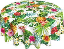 Hawaiian Tropical Flower Round Tablecloth Washable Reusable Decoration Table Cov